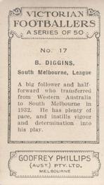 1933 Godfrey Phillips Victorian Footballers (A Series of 50) #17 Brighton Diggins Back